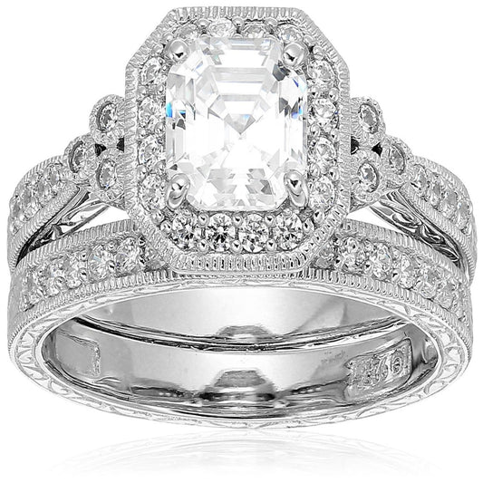 Platinum or Gold Plated Sterling Silver Zirconia Ring - Samuels Jewelers