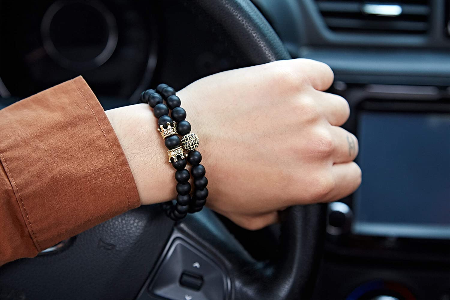 Charm Beads Bracelet Set Luxury Matte Onyx Natural Stone - Samuels Jewelers