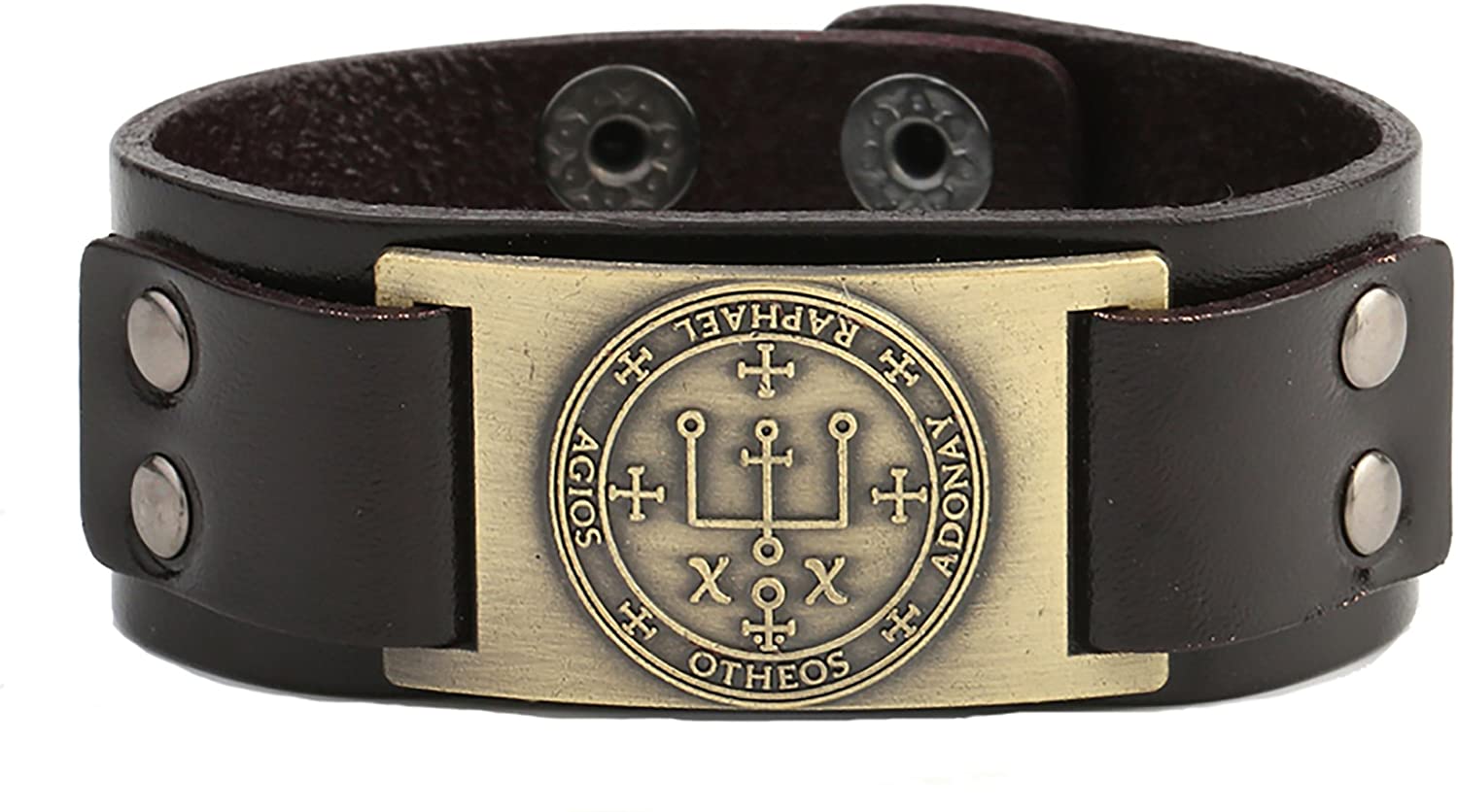 Vintage Solomon Sigil of Archangel Raphael Metal Craft Connector Enoch Talisman Cuff Leather Bracelet - Samuels Jewelers