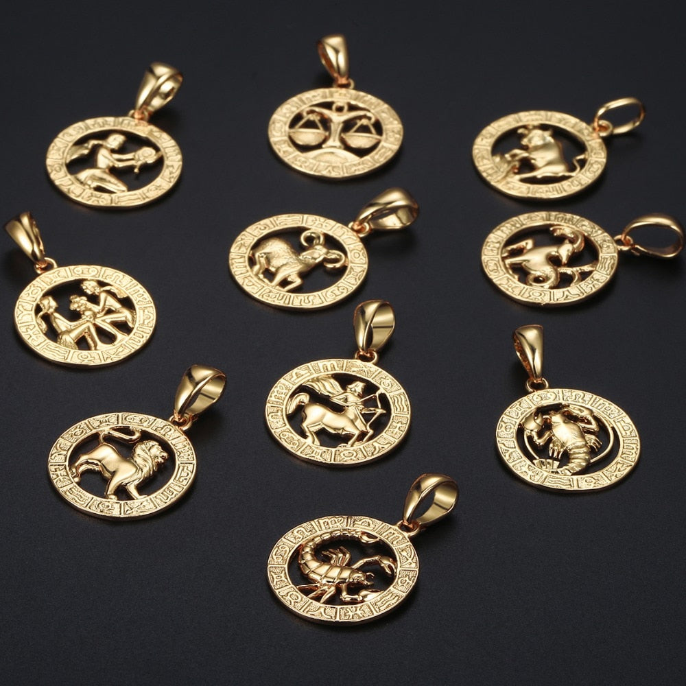 12 Horoscope Zodiac Sign Gold Pendant Necklace Aries Leo - Samuels Jewelers