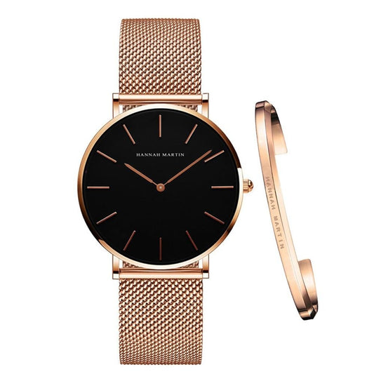 Women Watch with Bracelet Japan Quartz Movement Simple Waterproof Rose Gold Mesh - Samuels Jewelers