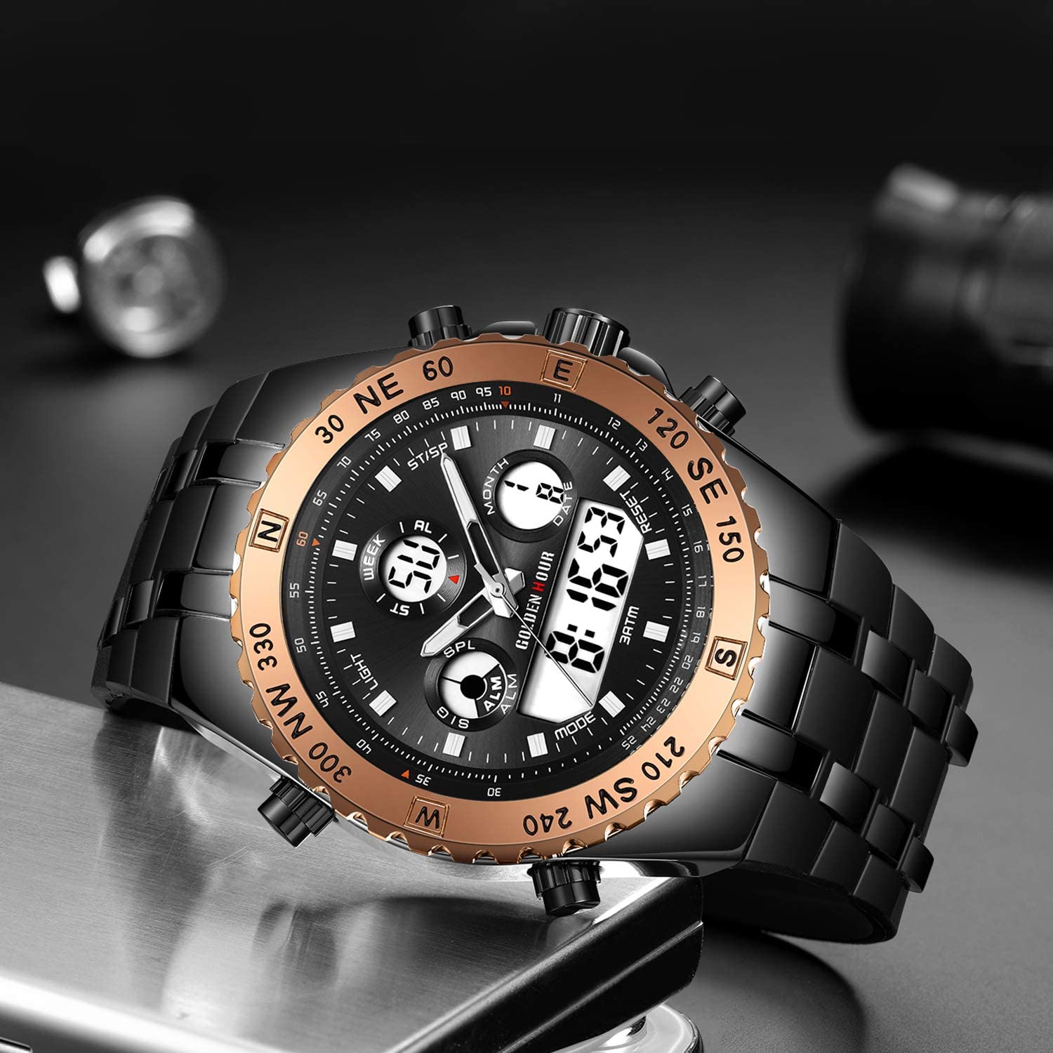 Huge Face Military Sports Wrist Watches Waterproof, Stopwatch, Date and Date, Alarm, Luminous Digital Analog Rubber Band - Samuels Jewelers