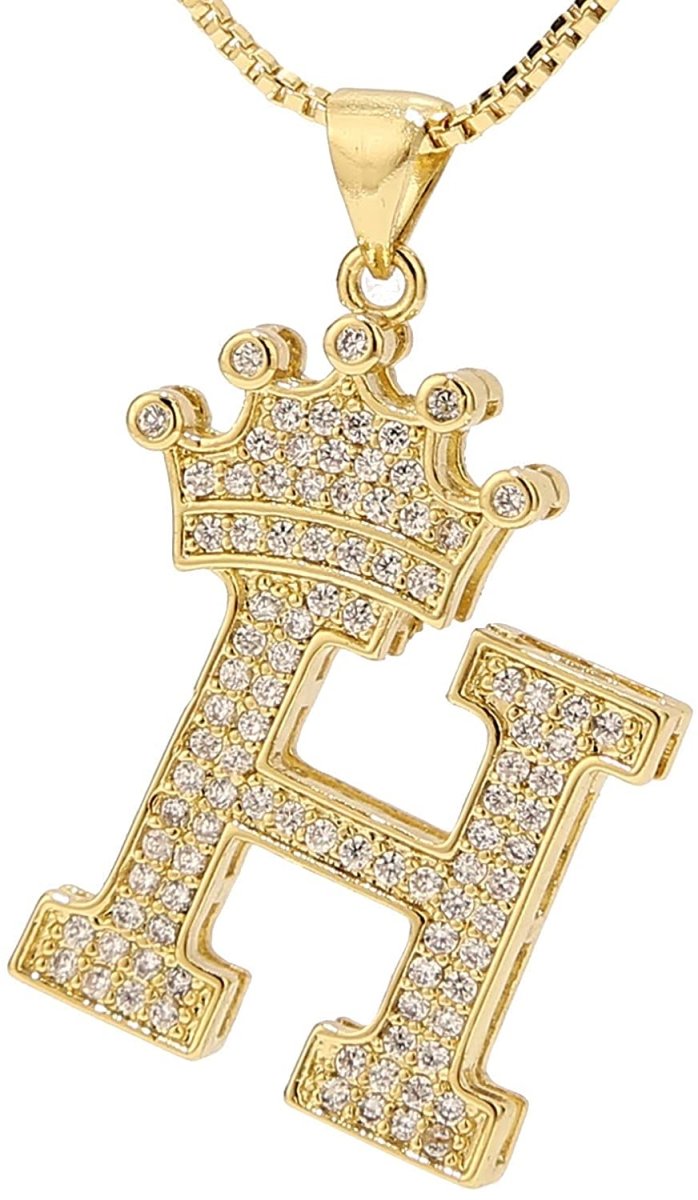 A-Z Letters Crown Necklace Pendant - 18K Gold Plated - Samuels Jewelers