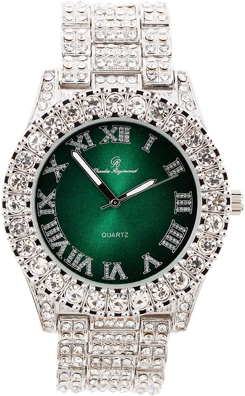 Fully Iced Hip Hop Big Rocks Bezel Color Dial Cuban Chain Bracelet, Cuban Necklace, Tennis Chain & Ring - Samuels Jewelers