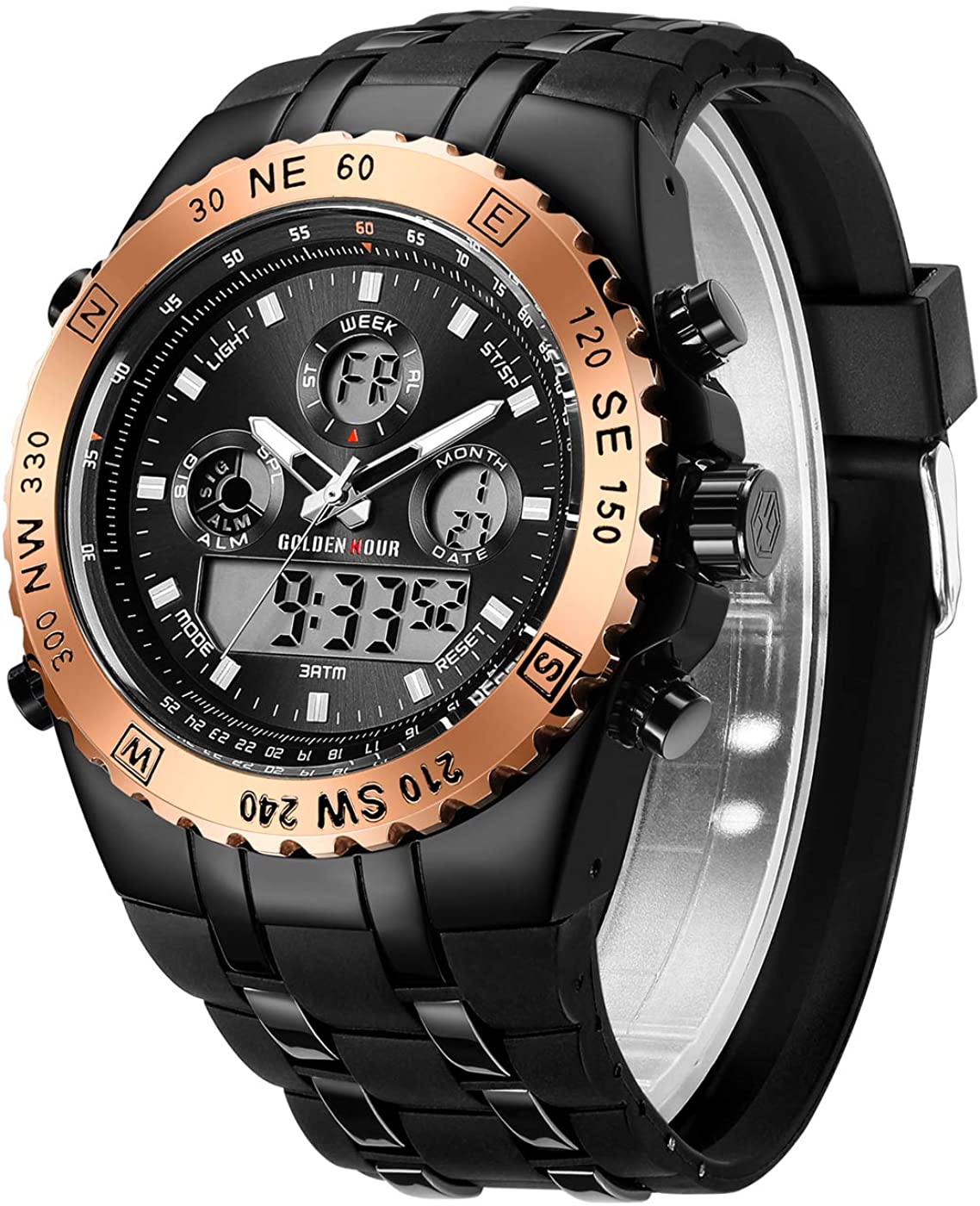 Huge Face Military Sports Wrist Watches Waterproof, Stopwatch, Date and Date, Alarm, Luminous Digital Analog Rubber Band - Samuels Jewelers