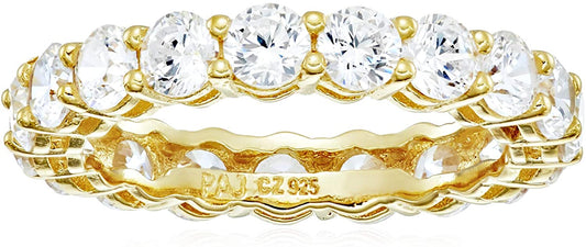 Plated Sterling Silver Round-Cut Cubic Zirconia All-Around Band Ring - Samuels Jewelers