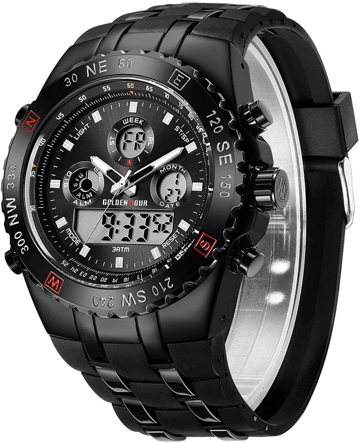 Huge Face Military Sports Wrist Watches Waterproof, Stopwatch, Date and Date, Alarm, Luminous Digital Analog Rubber Band - Samuels Jewelers