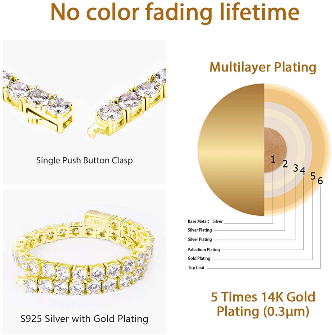 S925 Sterling Silver Tennis Bracelet, 14k Gold Iced Out Prong-Setting 5A Cubic Zirconia Stones, Urban Street-wear Hip Hop Jewelry - Samuels Jewelers
