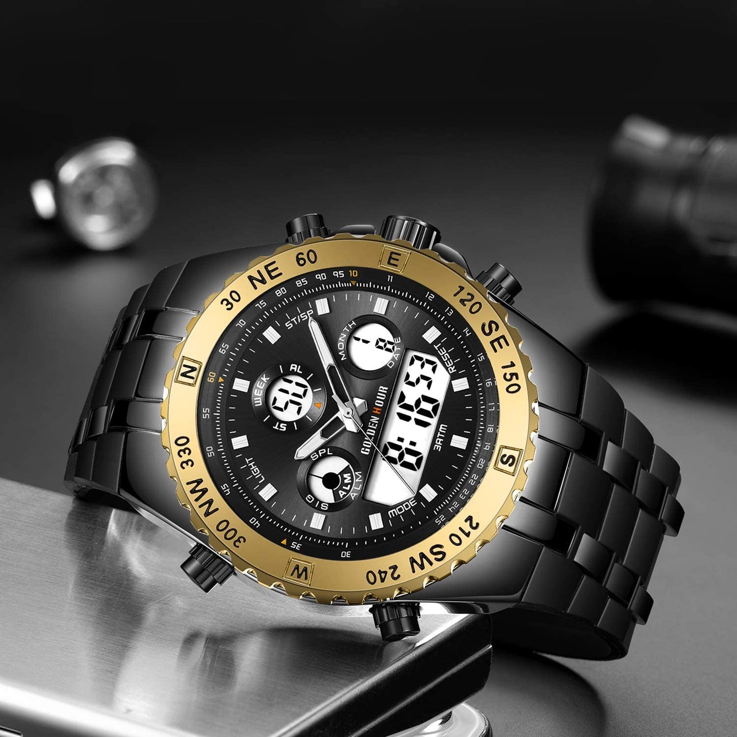 Huge Face Military Sports Wrist Watches Waterproof, Stopwatch, Date and Date, Alarm, Luminous Digital Analog Rubber Band - Samuels Jewelers