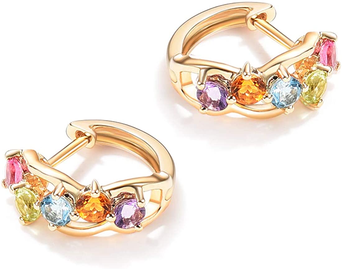 14K Gold 3/4 cttw Multi Colored Amethyst Peridot Topaz Earrings - Samuels Jewelers