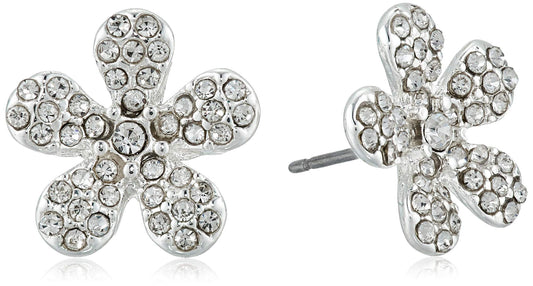 Pierced Button Earrings Pave Flower - Samuels Jewelers
