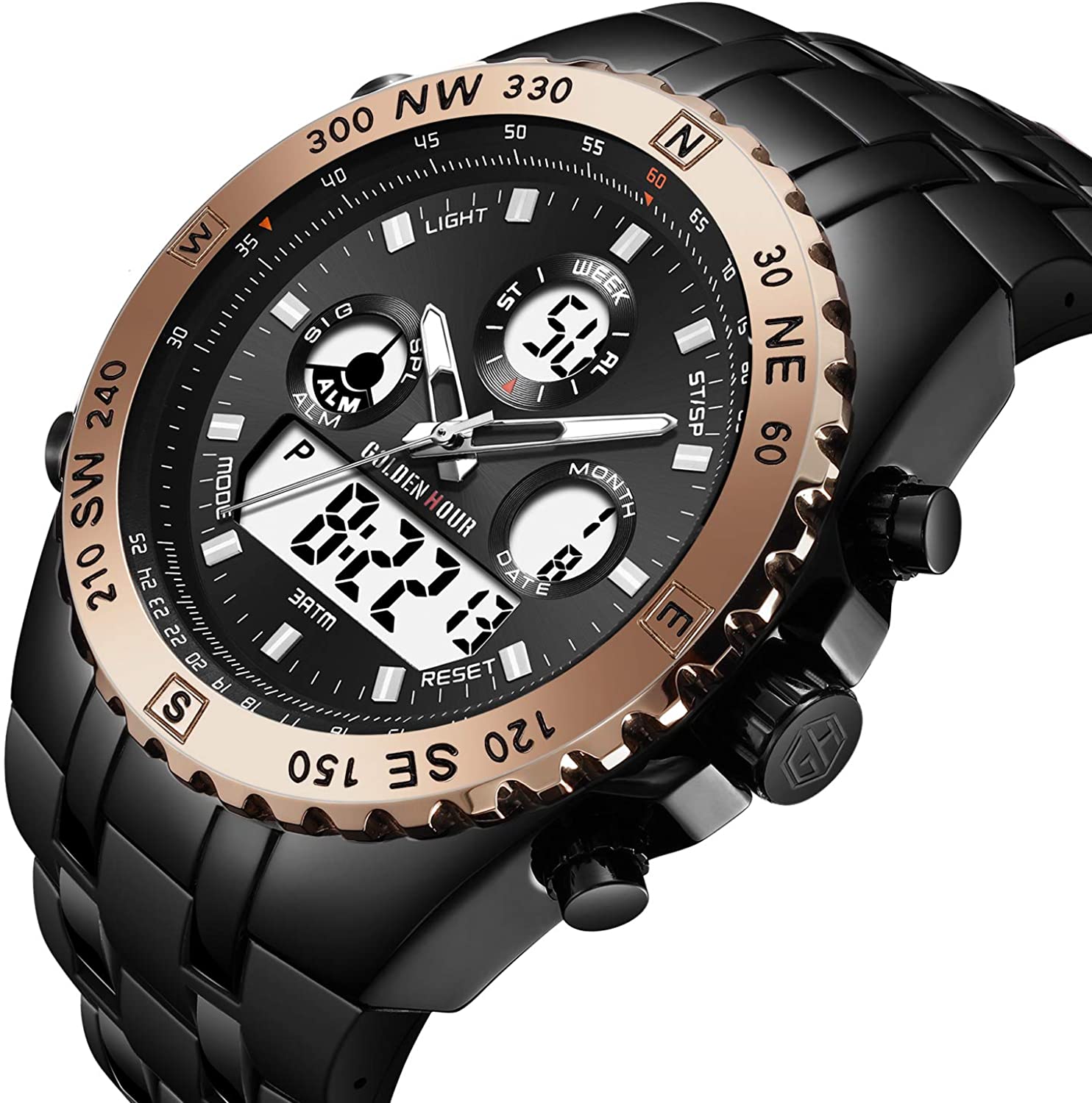 Huge Face Military Sports Wrist Watches Waterproof, Stopwatch, Date and Date, Alarm, Luminous Digital Analog Rubber Band - Samuels Jewelers