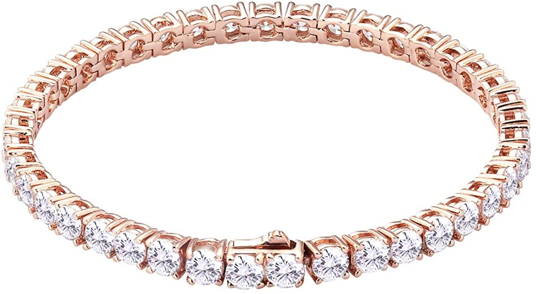 S925 Sterling Silver Tennis Bracelet, 14k Gold Iced Out Prong-Setting 5A Cubic Zirconia Stones, Urban Street-wear Hip Hop Jewelry - Samuels Jewelers