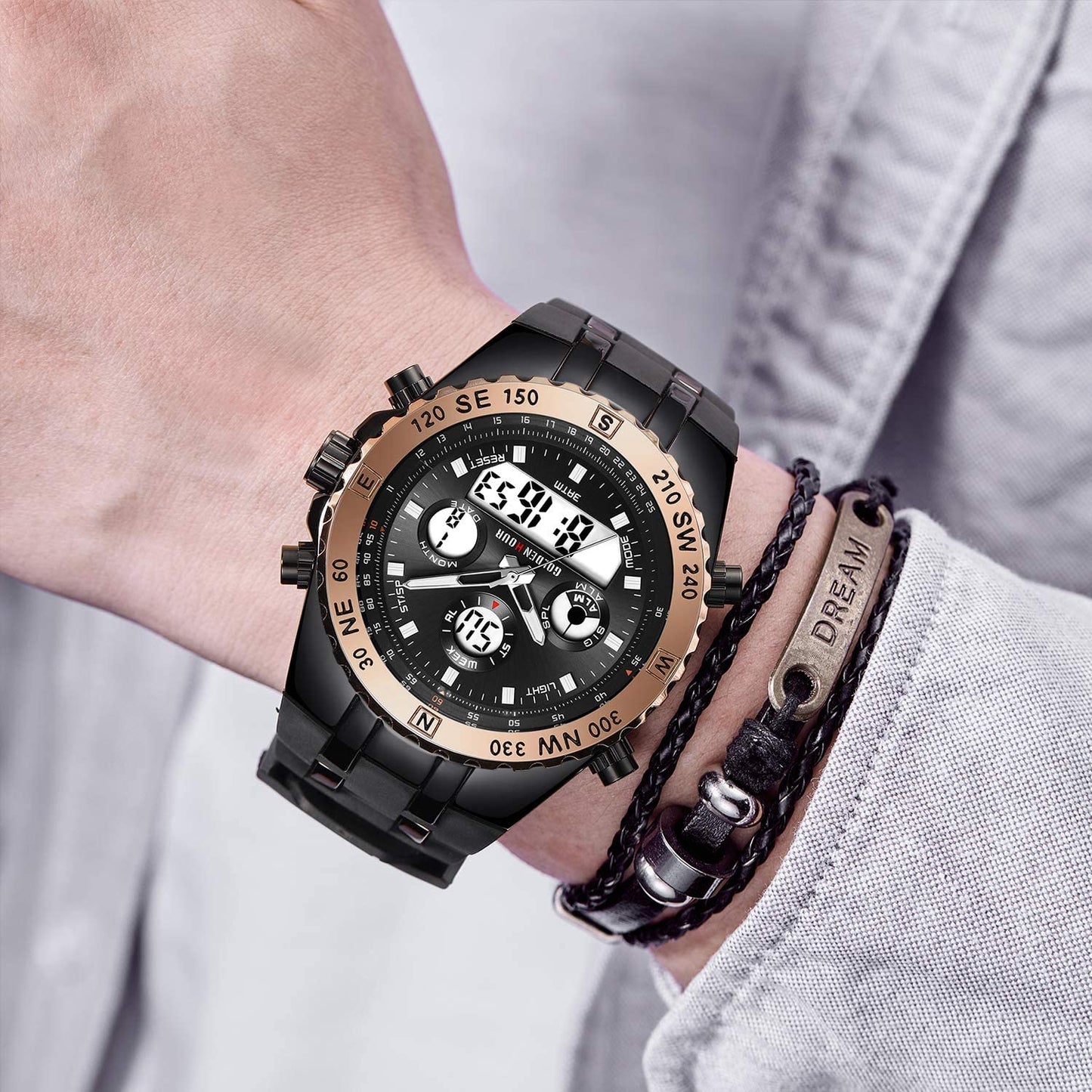 Huge Face Military Sports Wrist Watches Waterproof, Stopwatch, Date and Date, Alarm, Luminous Digital Analog Rubber Band - Samuels Jewelers