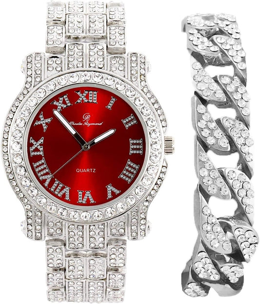 Bling - ed Out Silver Round Luxury Watch Bling - ed Out Cuban Bracelet - Samuels Jewelers