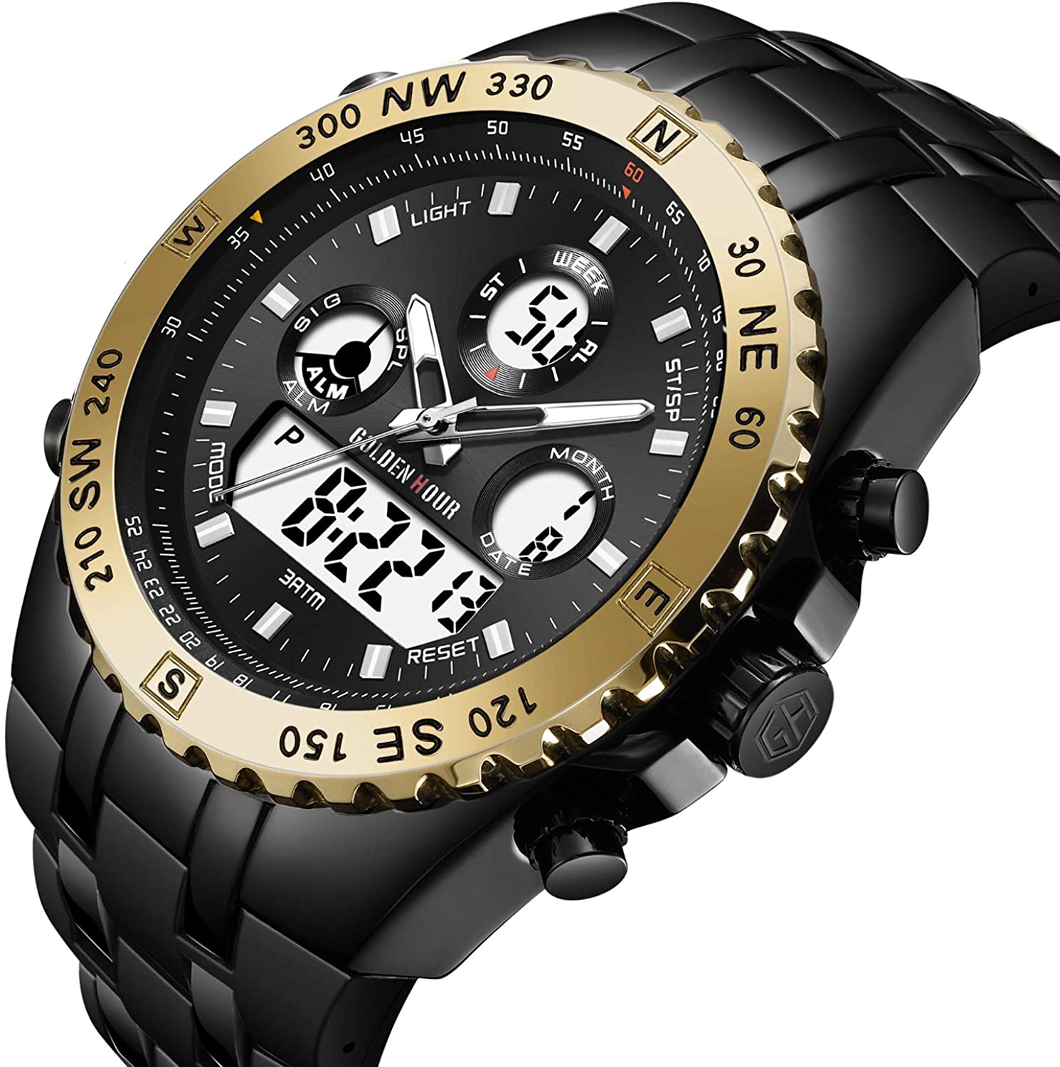Huge Face Military Sports Wrist Watches Waterproof, Stopwatch, Date and Date, Alarm, Luminous Digital Analog Rubber Band - Samuels Jewelers