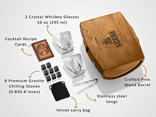 8 Whiskey Granite Stones 2 Whiskey Glasses Gift Set For Men In Whiskey Half Barrel Gift Box - Samuels Jewelers