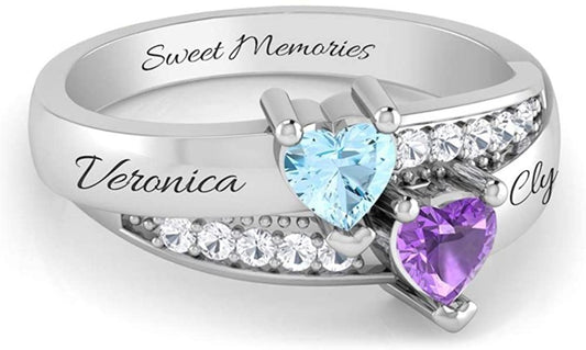 Personalized Birthstones Promise Rings for Her. Custom Couple Names - Samuels Jewelers