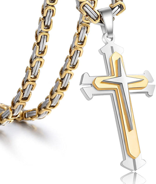Cross Pendant Necklace Gold Silver Byzantine Empire Chain - Samuels Jewelers