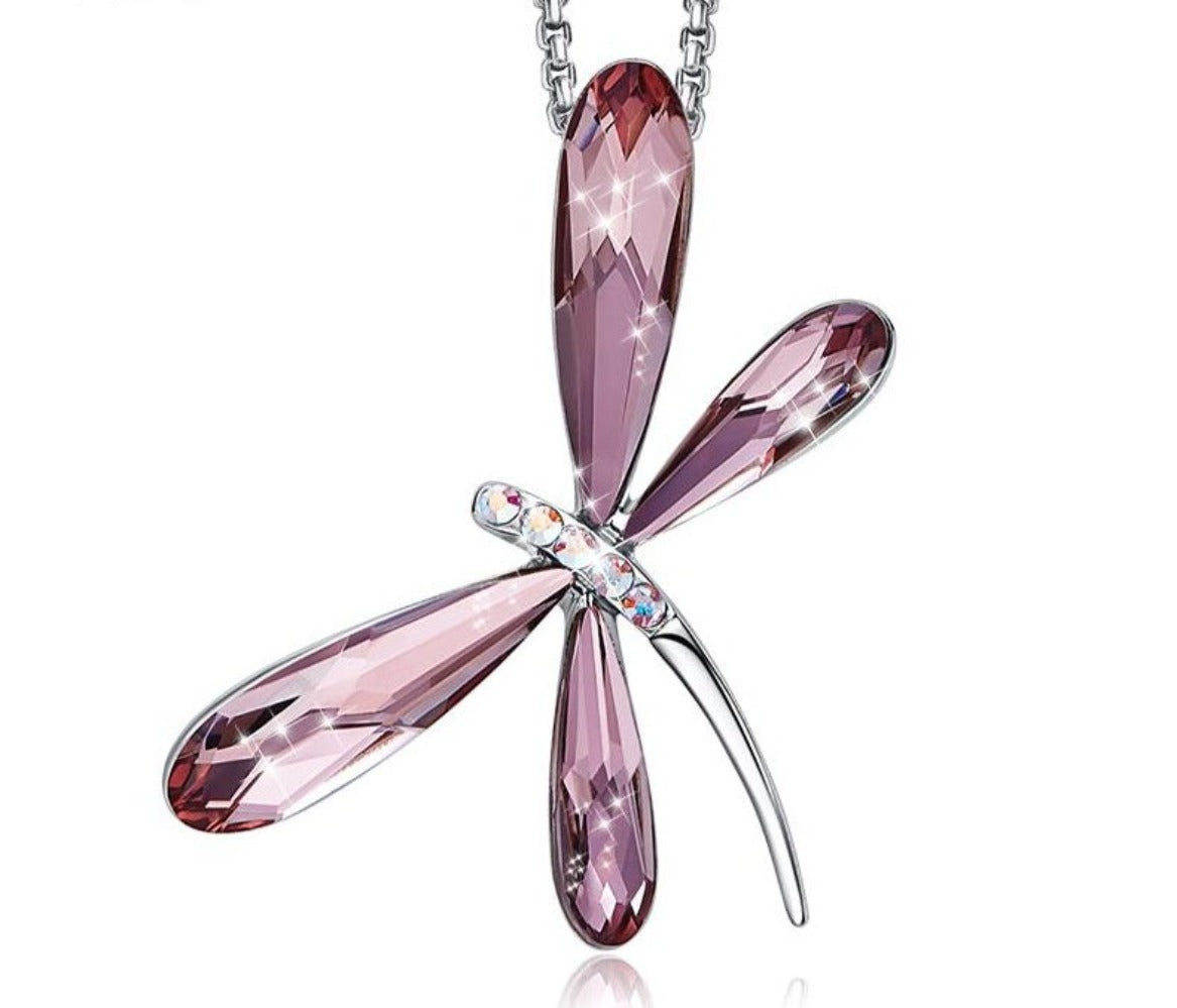 Dragonfly Insect Pendant Necklace with Crystal Luxury Fashion Jewelry - Samuels Jewelers