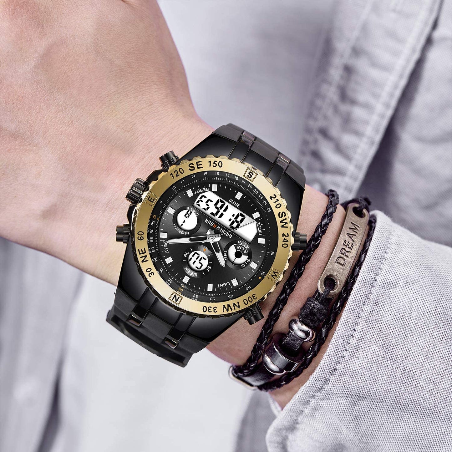 Huge Face Military Sports Wrist Watches Waterproof, Stopwatch, Date and Date, Alarm, Luminous Digital Analog Rubber Band - Samuels Jewelers