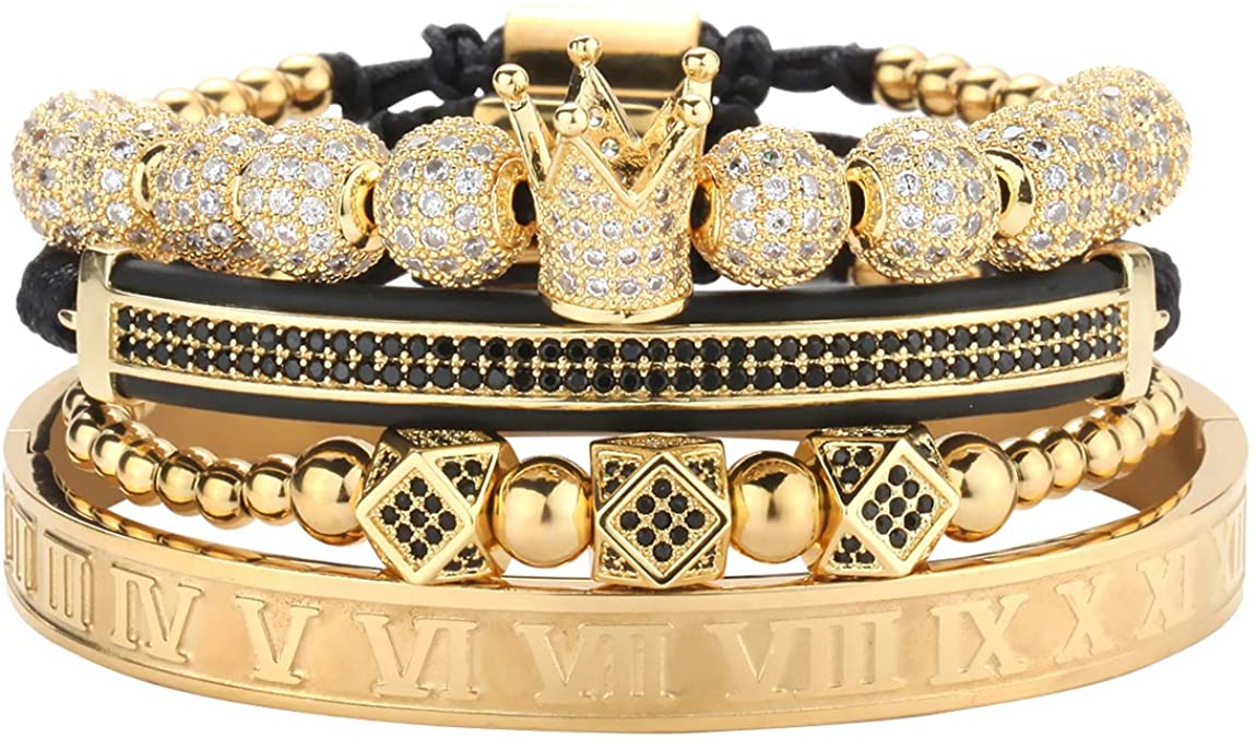 Magic Fish Imperial Crown King Mens Bracelet Pave CZ ,Gold Bracelets for Men Luxury Charm Fashion Cuff Bangle Crown Birthday Jewelry