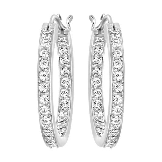 Crystal Embellished Hoop Earrings Pair, 3/4" Round, White Crystal - Samuels Jewelers