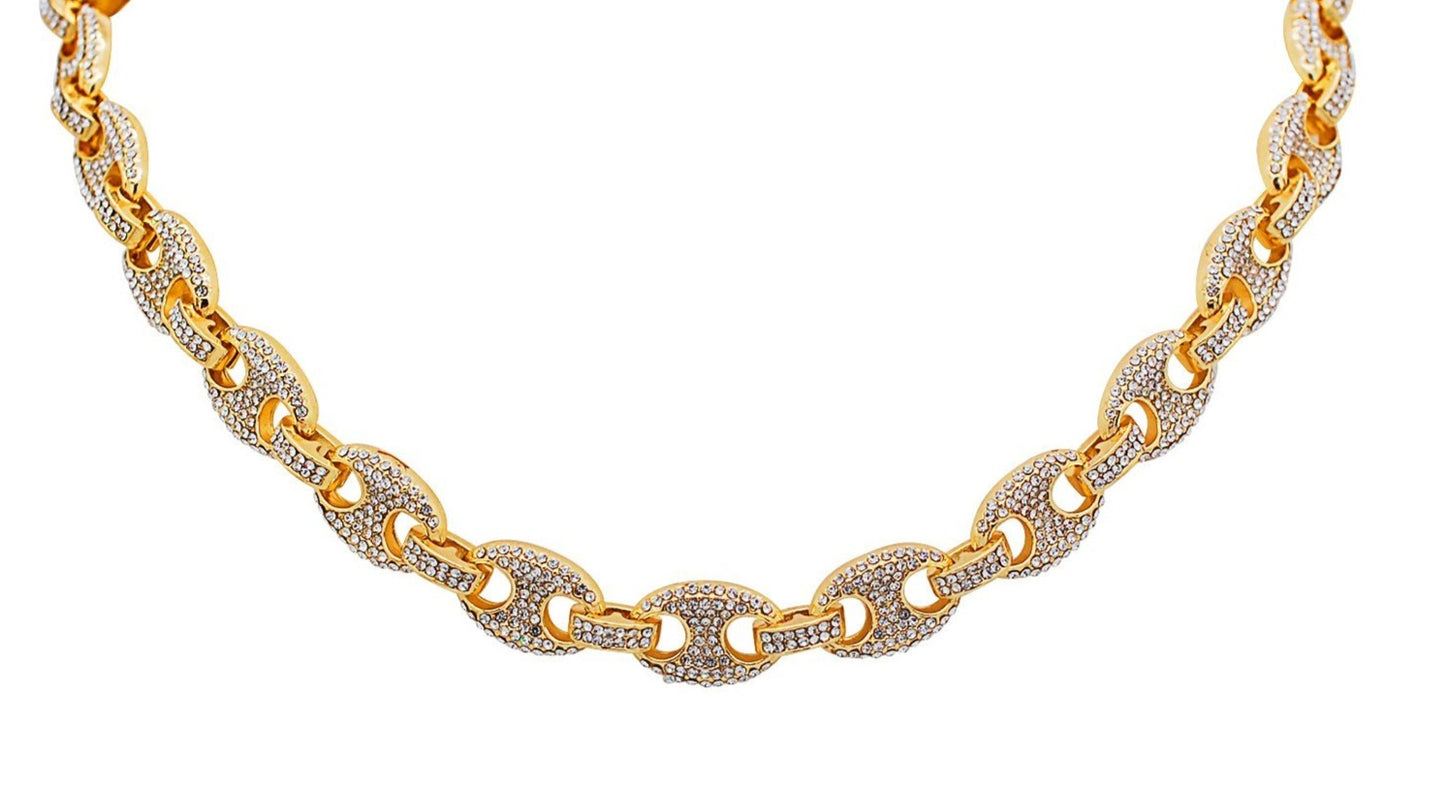 Iced Style Bling Hip Hop Staggered Full Pave Crystal Stones 24" Puffed Gucci-Link Chain Necklace - Samuels Jewelers