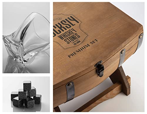 8 Whiskey Granite Stones 2 Whiskey Glasses Gift Set For Men In Whiskey Half Barrel Gift Box - Samuels Jewelers
