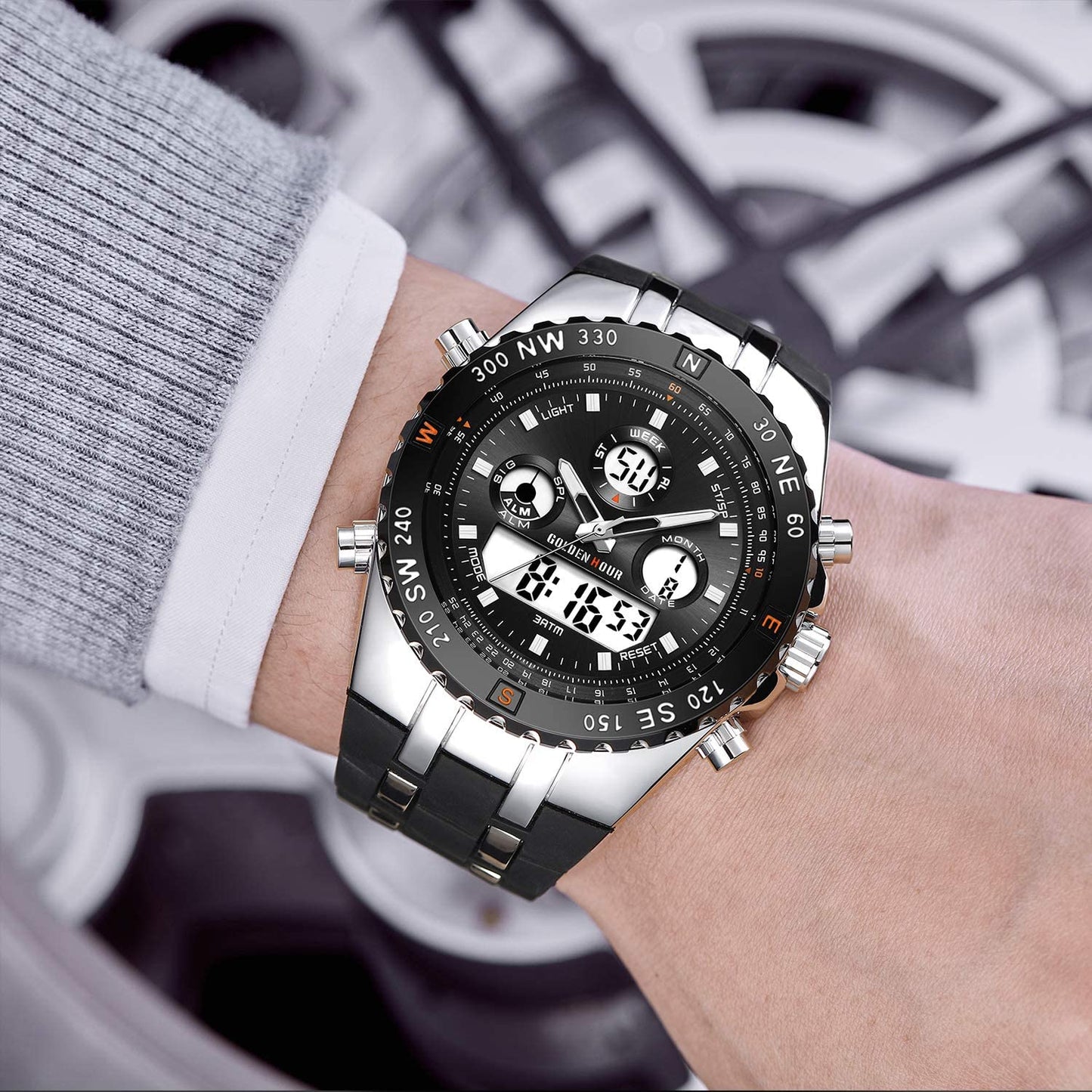 Huge Face Military Sports Wrist Watches Waterproof, Stopwatch, Date and Date, Alarm, Luminous Digital Analog Rubber Band - Samuels Jewelers