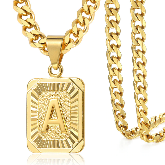 Initial Letter Pendant Charm Gold Necklace Cuban Link Chain - Samuels Jewelers