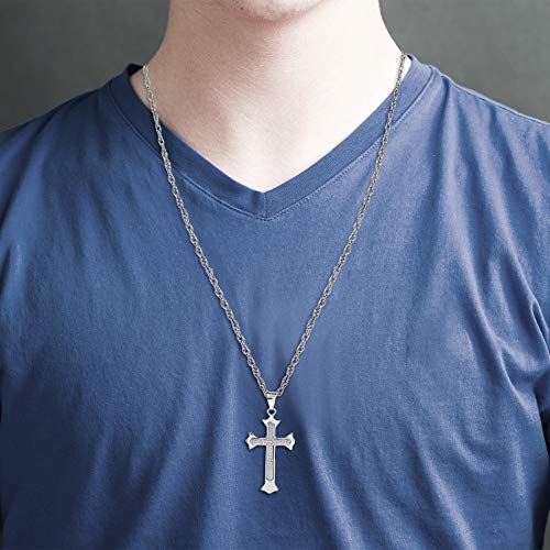 Rhodium Plated and Black Band Watch with Cross Pendant Necklace Jewelry Set - Samuels Jewelers