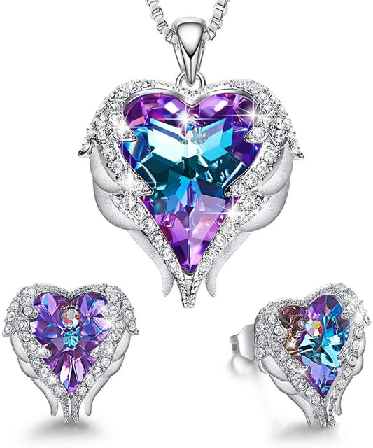 Heart Necklace & Earrings Jewelry 18K White Gold Plated - Samuels Jewelers