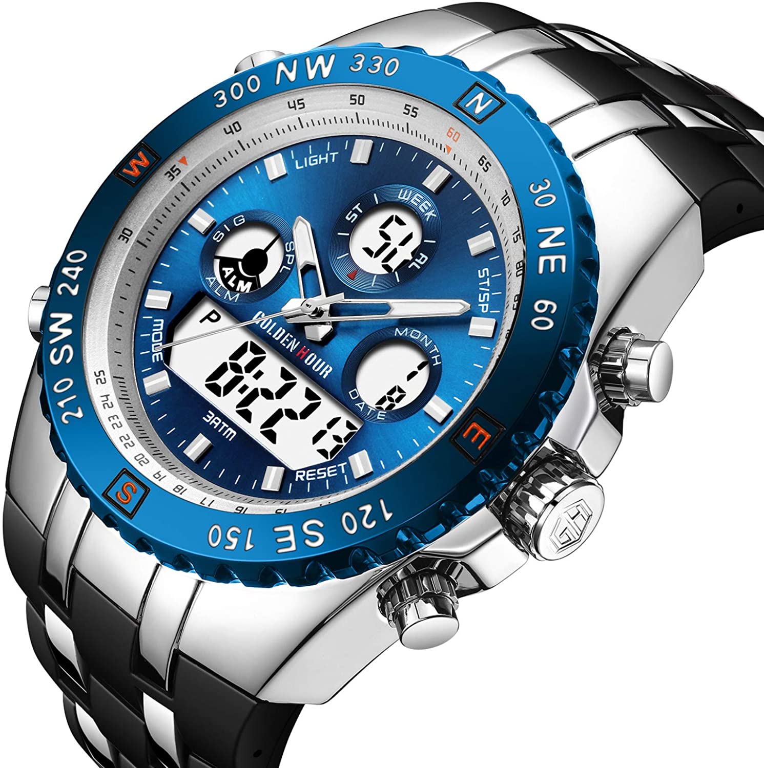 Huge Face Military Sports Wrist Watches Waterproof, Stopwatch, Date and Date, Alarm, Luminous Digital Analog Rubber Band - Samuels Jewelers