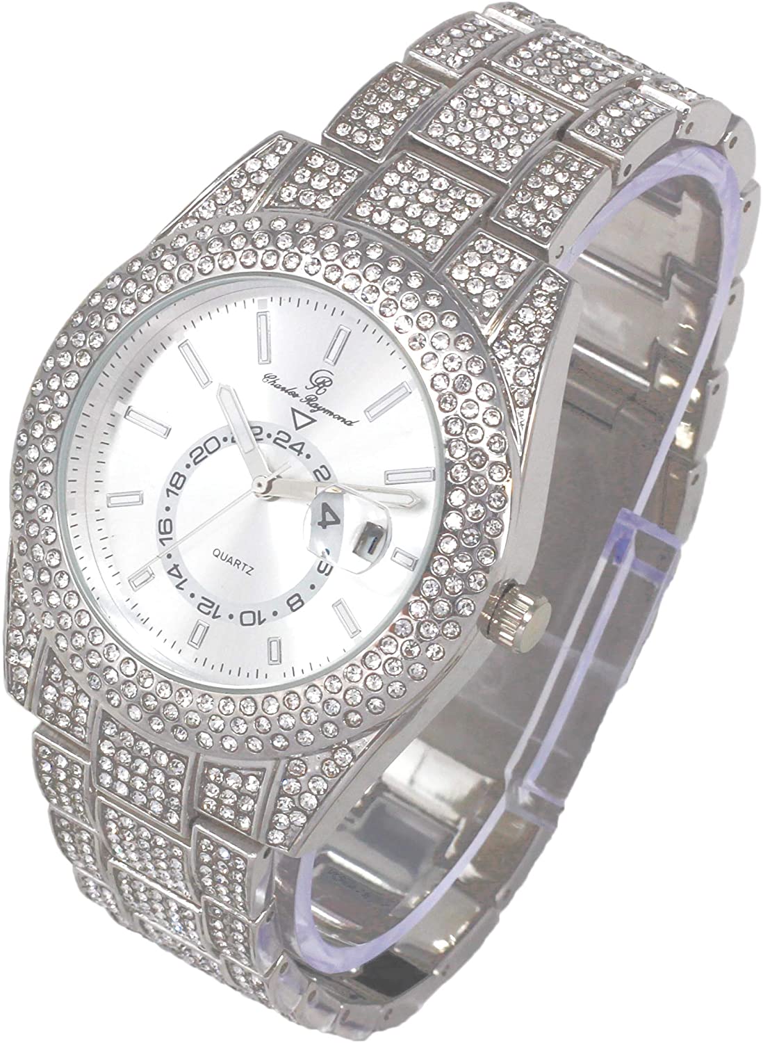 Bling-end Out Hip Hop Watch & Jewelry Set w/Cuban Chain Bracelet, Kite Bling Earrings & Ring - Samuels Jewelers