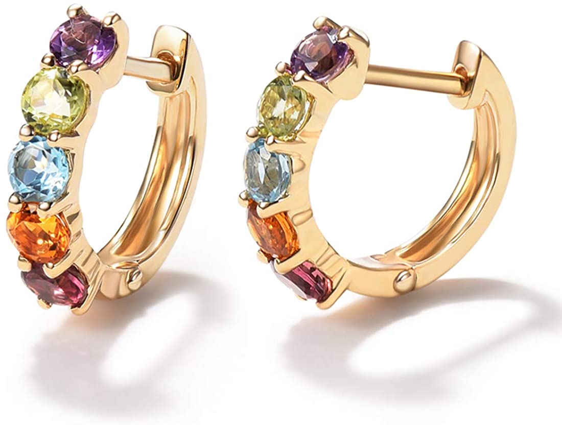 14K Gold 3/4 cttw Multi Colored Amethyst Peridot Topaz Earrings - Samuels Jewelers