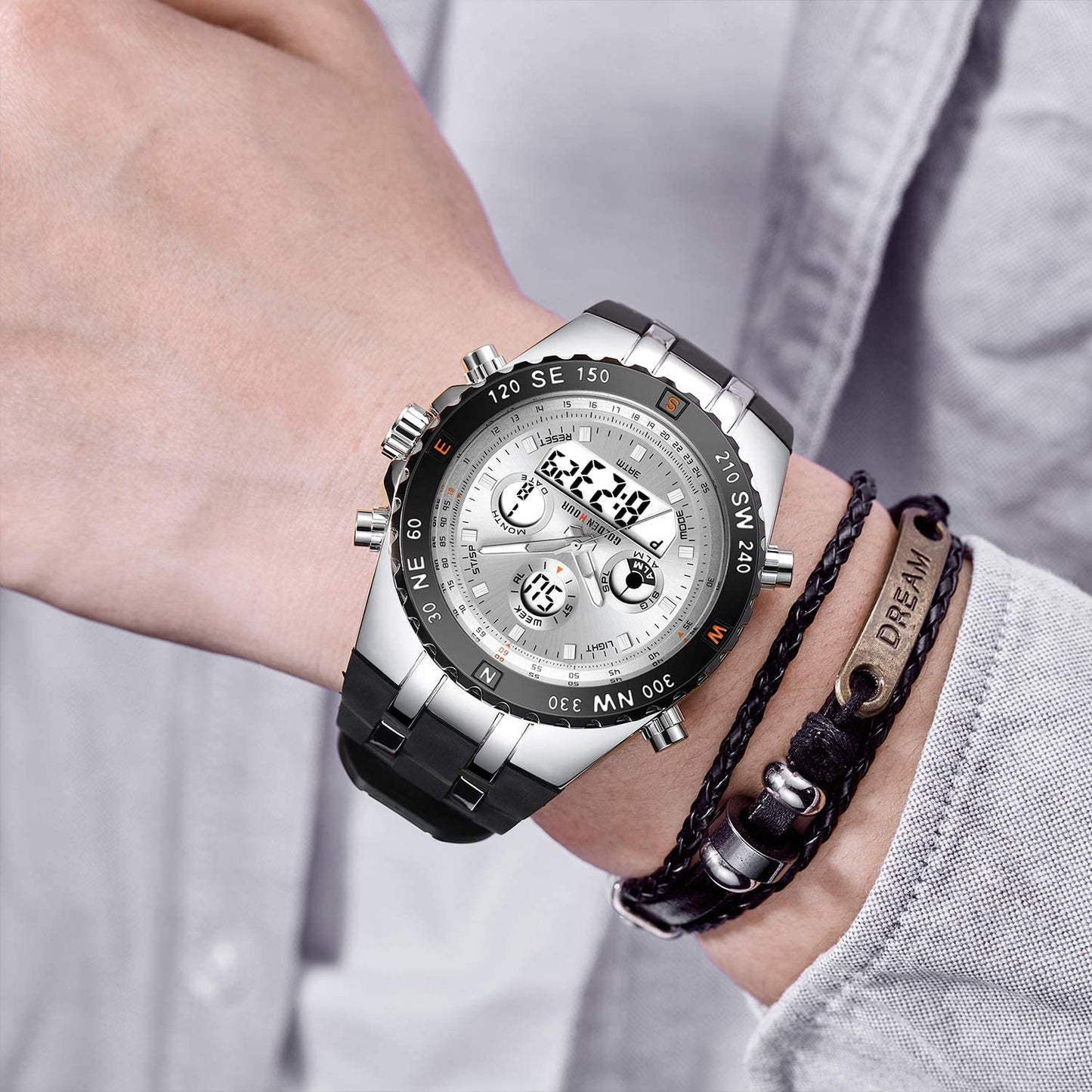 Huge Face Military Sports Wrist Watches Waterproof, Stopwatch, Date and Date, Alarm, Luminous Digital Analog Rubber Band - Samuels Jewelers