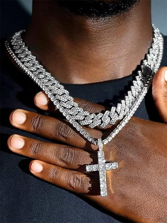 Hip Hop 2 Cross Iced Out Link Chain Necklace - Samuels Jewelers