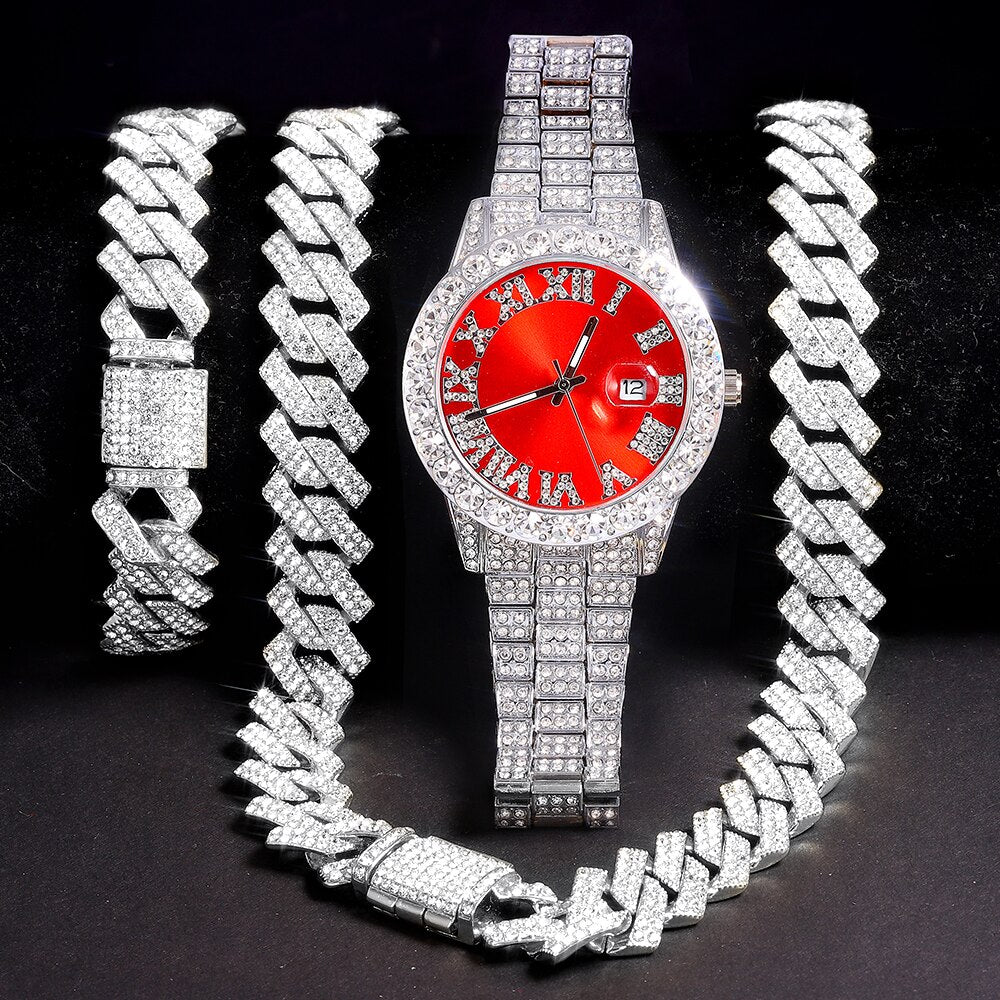Hip Hop Rapper Ice Watch Necklace Chains Set - Samuels Jewelers
