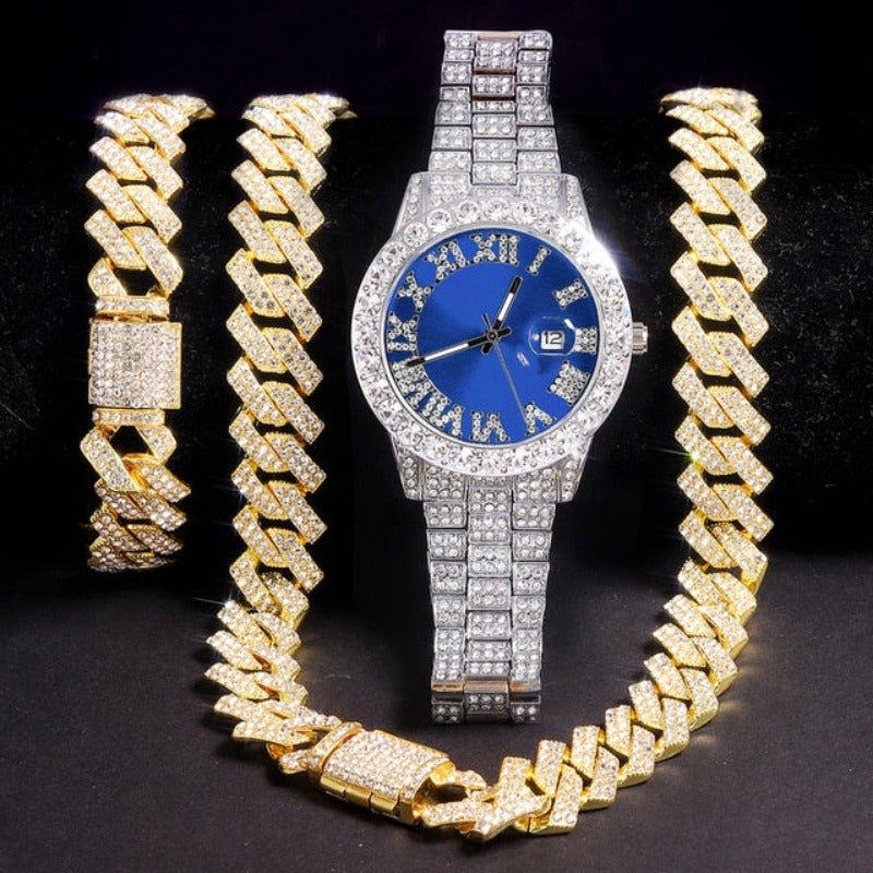 Hip Hop Rapper Ice Watch Necklace Chains Set - Samuels Jewelers