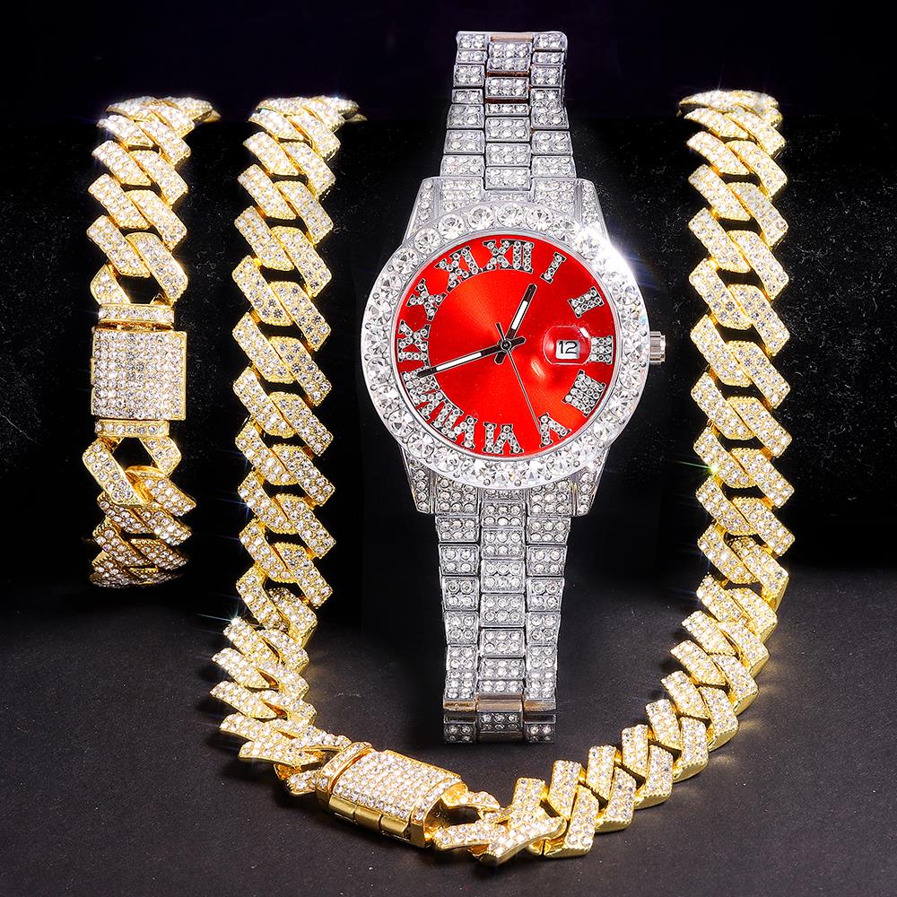 Hip Hop Rapper Ice Watch Necklace Chains Set - Samuels Jewelers