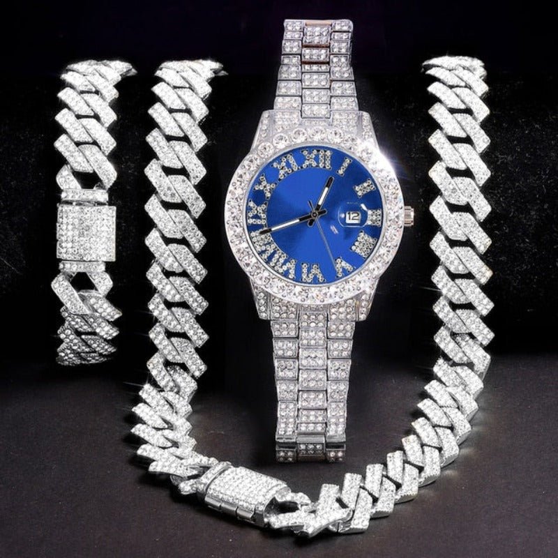 Hip Hop Rapper Ice Watch Necklace Chains Set - Samuels Jewelers