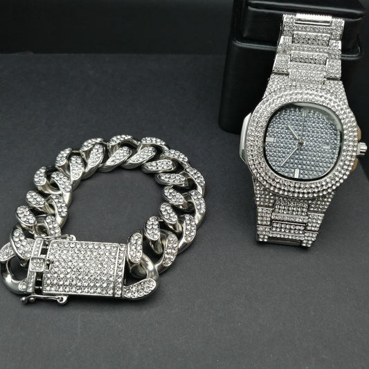 Luxury Watch Bracelet Watch Combo Set Miami Ice Out Cuban Hip Hop Jewelry - Samuels Jewelers