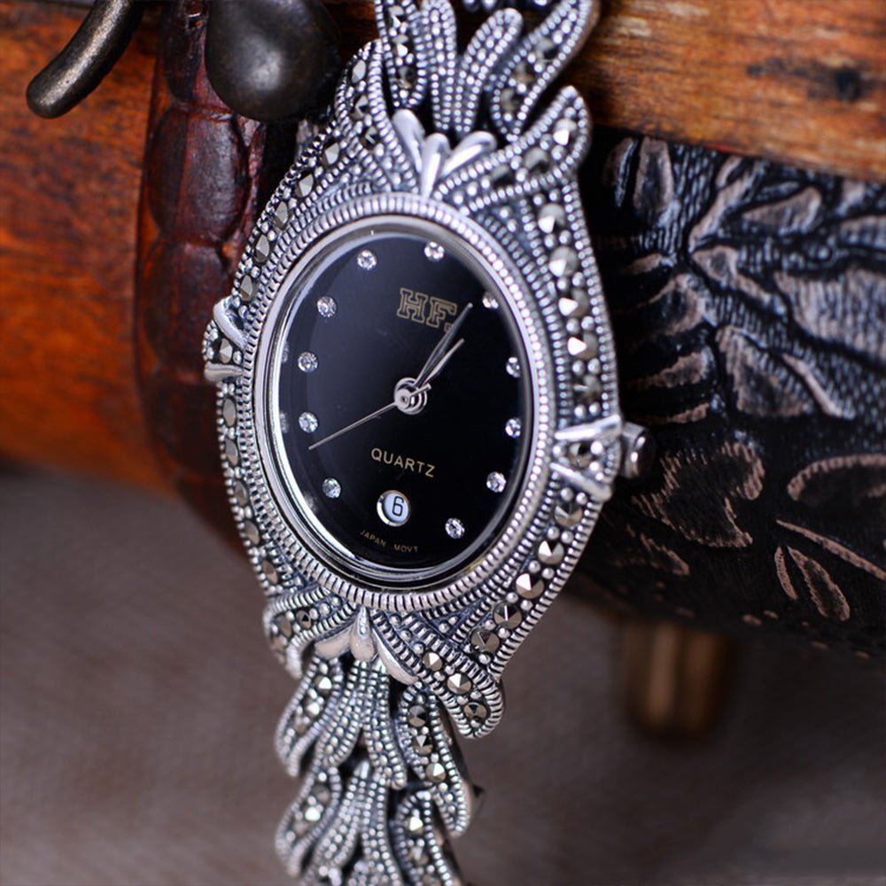Silver Bracelet Watch Zircon 925 Sterling Silver Bracelet Quartz Watch - Samuels Jewelers