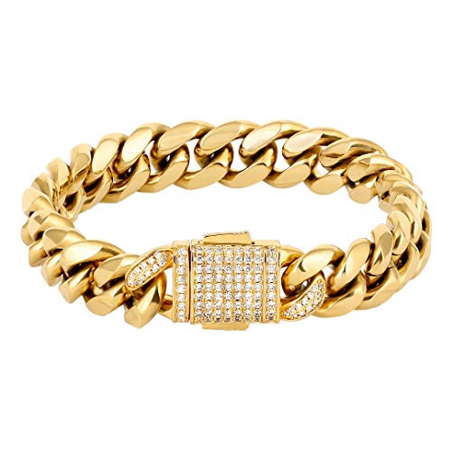 Mens Hip Hop Cuban Link Bracelet, 12mm 18k Gold Iced Out Cuban Curb Link, Urban Street-wear - Samuels Jewelers