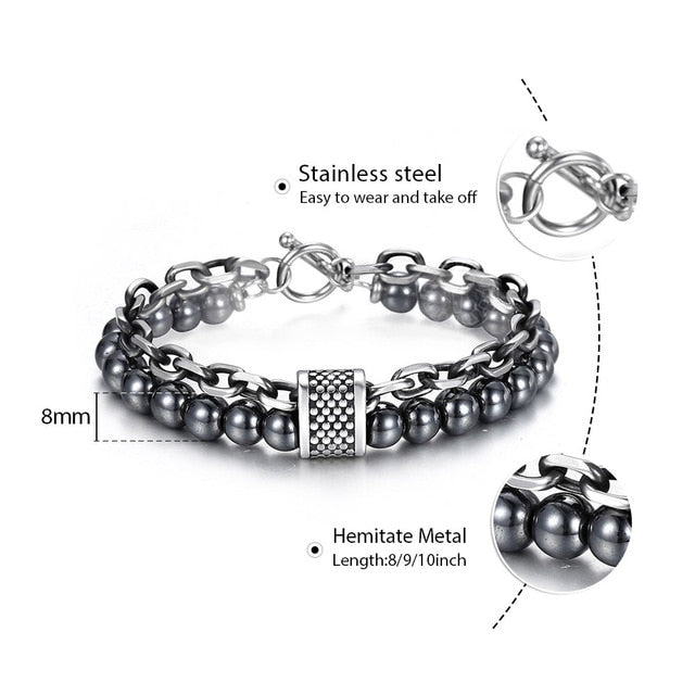 Natural Map Stone Men's Beaded Bracelet - Samuels Jewelers